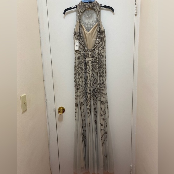 NWT Aidan Mattox Embellished Evening Dress Size 2 (Color Gun Metal) - Picture 9 of 16